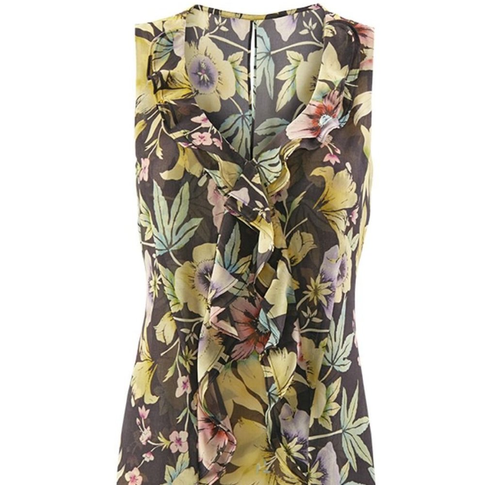 CAbi Osaka Night Floral Ruffle Tank